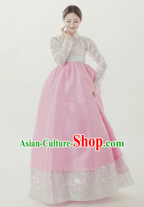 Top Grade Korean Traditional Palace Hanbok White Blouse and Pink Dress Fashion Apparel Bride Costumes for Women