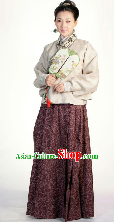 Ancient Chinese Ming Dynasty Historical Costume Female Embroider Brown Replica Costume for Women