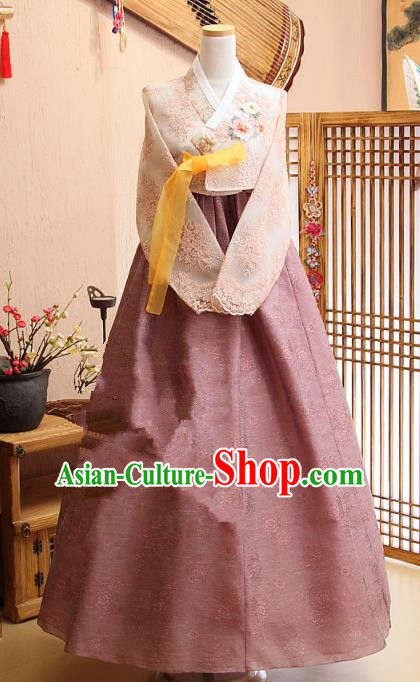 Top Grade Korean Bride Traditional Palace Hanbok Blouse and Lace Dress Fashion Apparel Costumes for Women