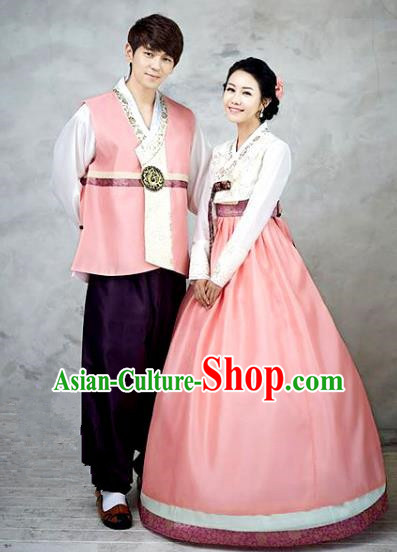 Asian Korean Palace Hanbok Ancient Traditional Wedding Bride and Bridegroom Costumes Complete Set