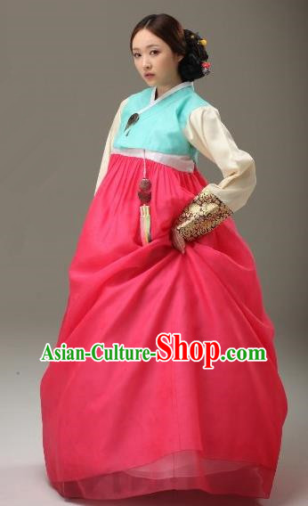 Top Grade Korean Traditional Hanbok Blue Blouse and Dress Fashion Apparel Costumes for Women