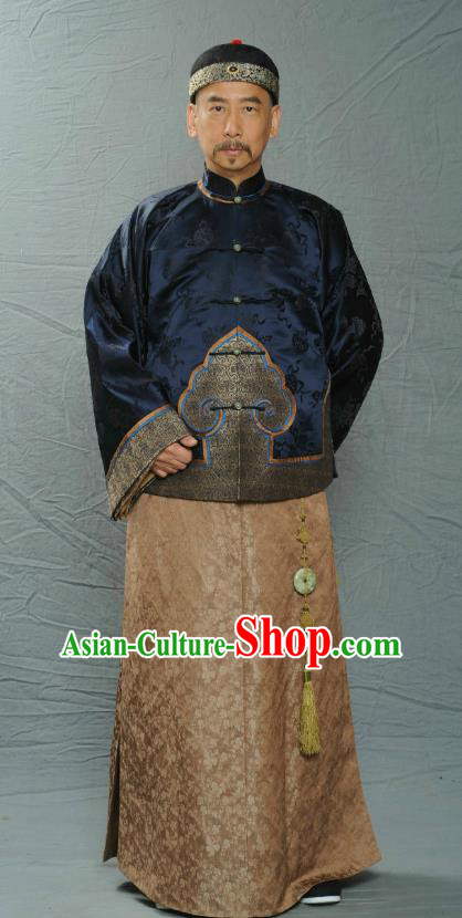 Chinese Ancient Qing Dynasty Manchu Royal Highness Fu Quan Replica Costume for Men