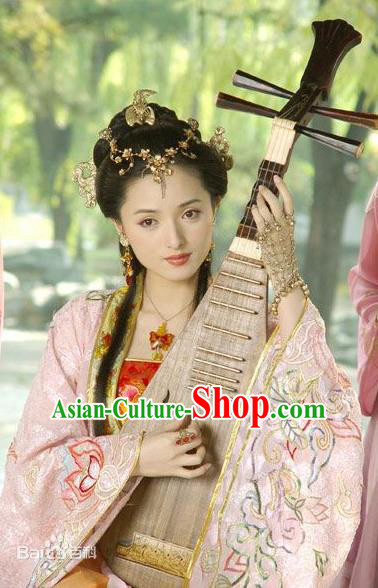 Chinese Ancient Ming Dynasty Courtesan Li Xiangjun Embroidered Dress Costume for Women