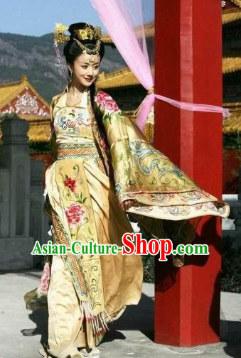 Chinese Ancient Ming Dynasty Courtesan Li Xiangjun Embroidered Dress Costume for Women