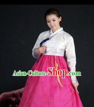 Top Grade Korean Hanbok Traditional Bride White Blouse and Pink Dress Fashion Apparel Costumes for Women