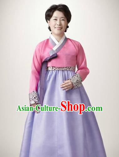 Top Grade Korean Hanbok Traditional Pink Blouse and Lilac Dress Fashion Apparel Costumes for Women