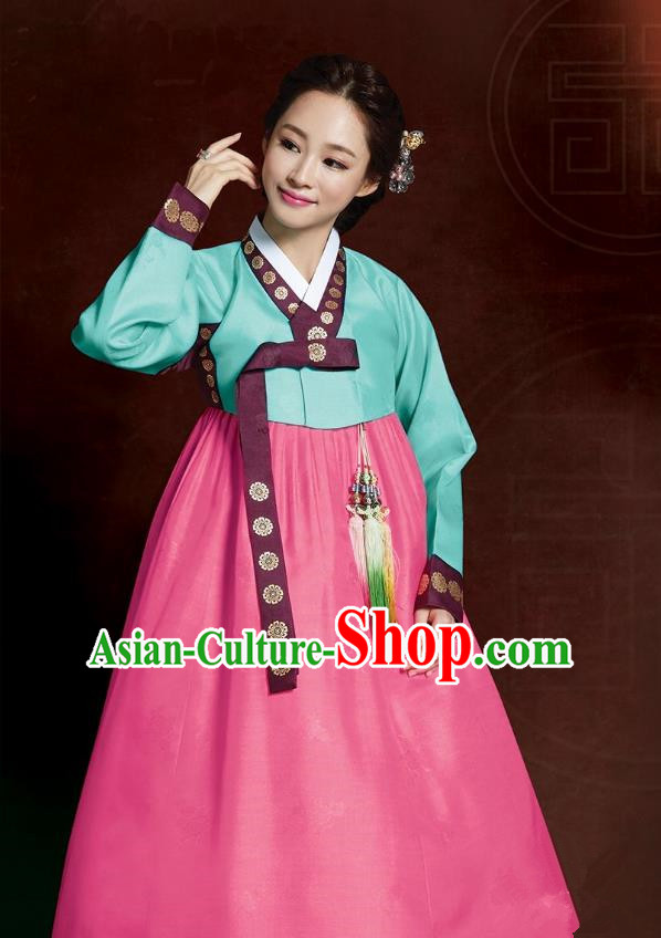 Top Grade Korean Hanbok Traditional Green Blouse and Pink Dress Fashion Apparel Costumes for Women