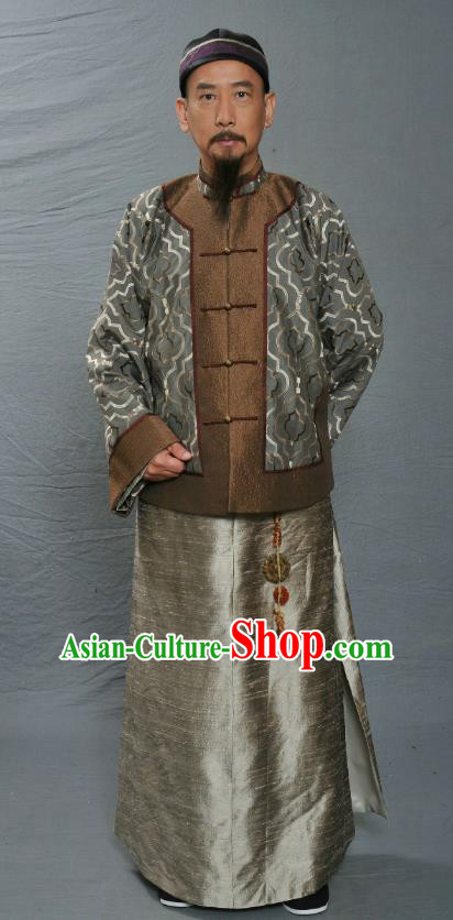 Chinese Ancient Qing Dynasty Manchu Minister Wu Sidao Replica Costume for Men