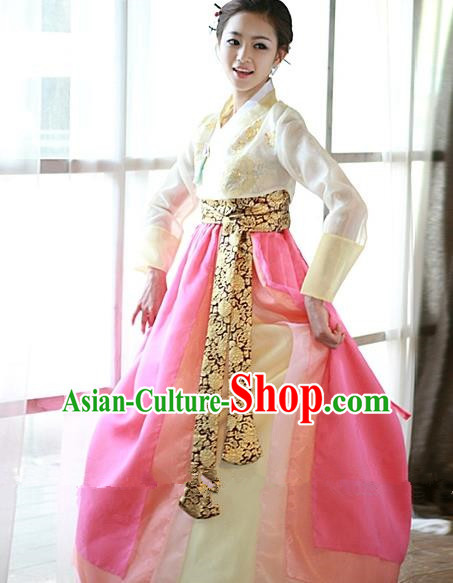 Top Grade Korean Hanbok Traditional White Blouse and Pink Dress Fashion Apparel Costumes for Women