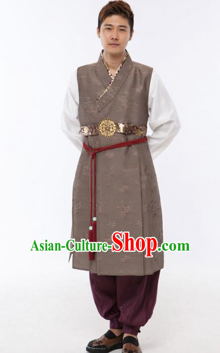 Asian Korean Traditional Costume Ancient Bridegroom Grey Hanbok for Men