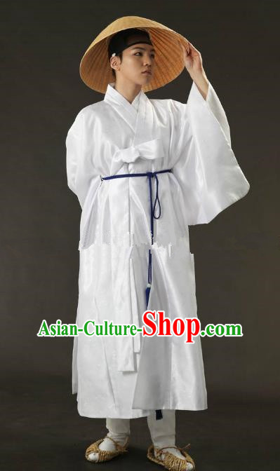Asian Korean Traditional Costume Ancient Nobility Childe Bridegroom White Hanbok for Men