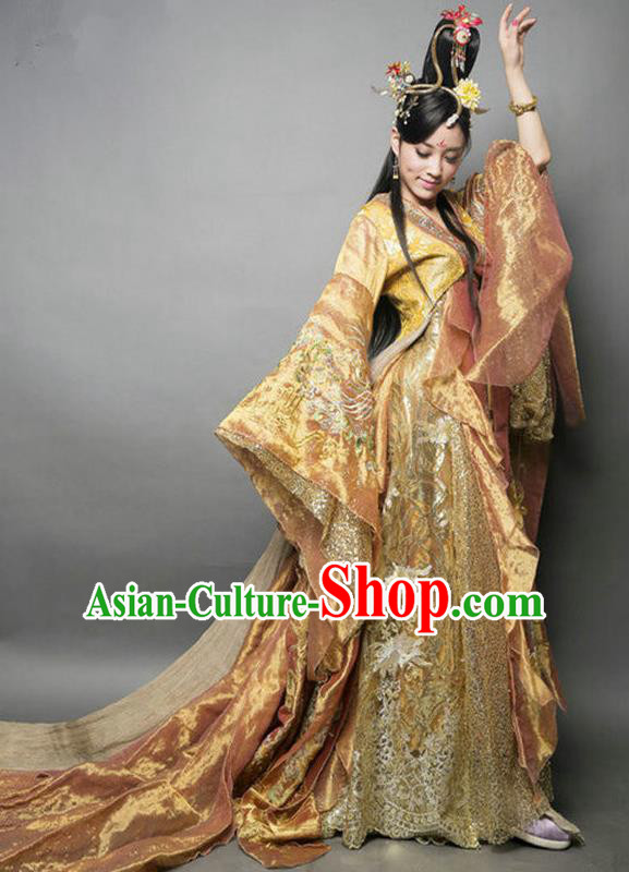 Chinese Ancient Tang Dynasty Imperial Concubine Embroidered Mullet Dress Historical Costume for Women