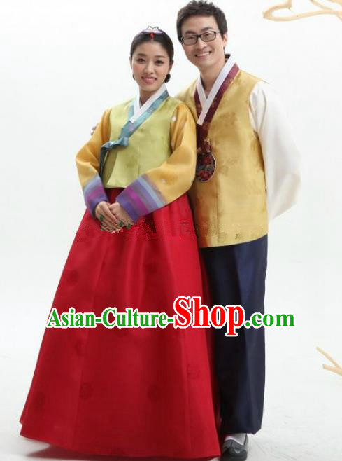 Asian Korean Traditional Wedding Costumes Ancient Korean Hanbok Bride and Bridegroom Costumes Complete Set