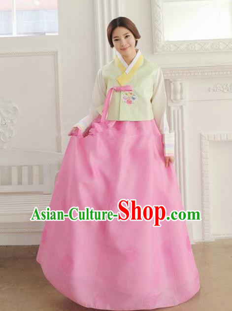 Korean Traditional Hanbok Yellow Blouse and Pink Dress Ancient Formal Occasions Fashion Apparel Costumes for Women