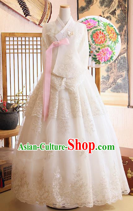 Korean Traditional Hanbok Bride White Blouse and Dress Ancient Formal Occasions Fashion Apparel Costumes for Women