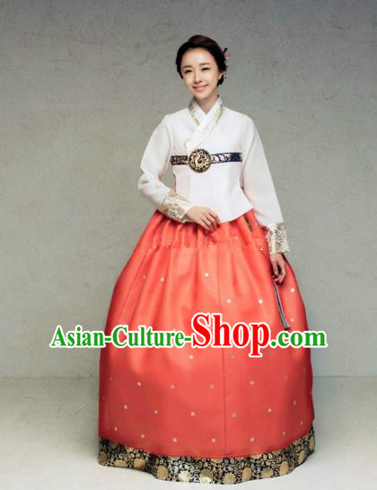 Korean Traditional Bride Hanbok White Blouse and Red Embroidered Dress Ancient Formal Occasions Fashion Apparel Costumes for Women