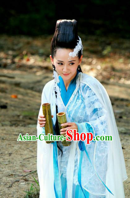 Ancient Chinese Song Dynasty Swordswoman Blue Hanfu Dress Chivalrous Woman Replica Costume