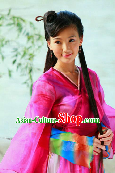 Ancient Chinese Song Dynasty Swordswoman Rosy Hanfu Dress Chivalrous Woman Replica Costume