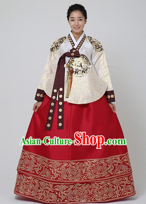 Korean Traditional Bride Hanbok Formal Occasions White Blouse and Red Dress Ancient Fashion Apparel Costumes for Women