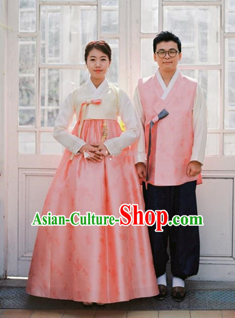 Korean Traditional Wedding Pink Costumes Ancient Korean Palace Bride and Bridegroom Hanbok Complete Set