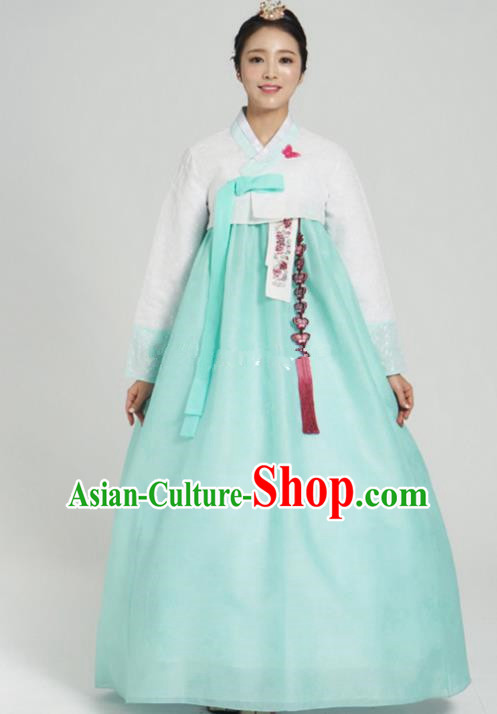 Korean Traditional Bride Tang Garment Hanbok Formal Occasions White Blouse and Green Dress Ancient Costumes for Women