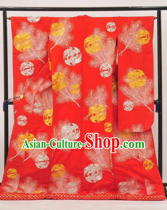 Japan Ancient Red Furisode Kimonos Traditional Palace Yukata Dress Formal Costume for Women