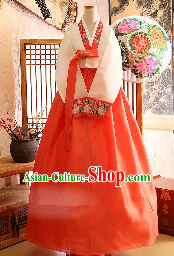 Korean Traditional Bride Tang Garment Hanbok Formal Occasions White Blouse and Red Dress Ancient Costumes for Women