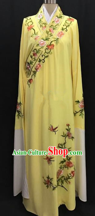 China Traditional Beijing Opera Niche Embroidered Peony Yellow Robe Chinese Peking Opera Gifted Scholar Costume