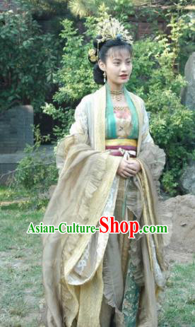 Chinese Song Dynasty Imperial Consort Dress Ancient Palace Lady Hanfu Replica Costume and Headpiece Complete Set for Women