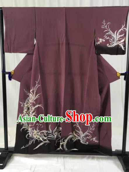 Japanese Ancient Palace Kimono Purple Yukata Robe Traditional Wafuku Hakama Haori Clothing for Men