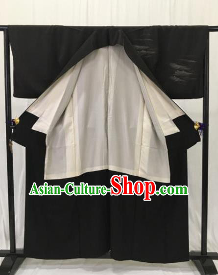 Japanese Ancient Palace Kimono Black Yukata Robe Traditional Wafuku Hakama Haori Clothing for Men
