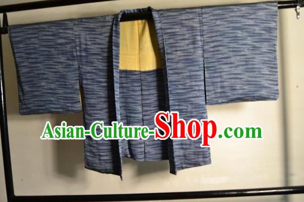 Japanese Ancient Male Kimono Costume Blue Haori Shirts Traditional Wafuku Hakama Yukata for Men