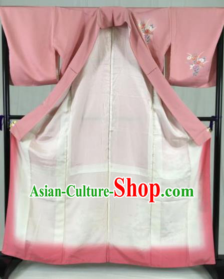 Japan Traditional Kimono Pink Furisode Kimono Ancient Yukata Dress Formal Costume for Women