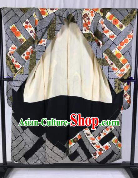 Japanese Traditional Grey Kimono Ancient Yukata Robe Wafuku Hakama Haori Clothing for Men