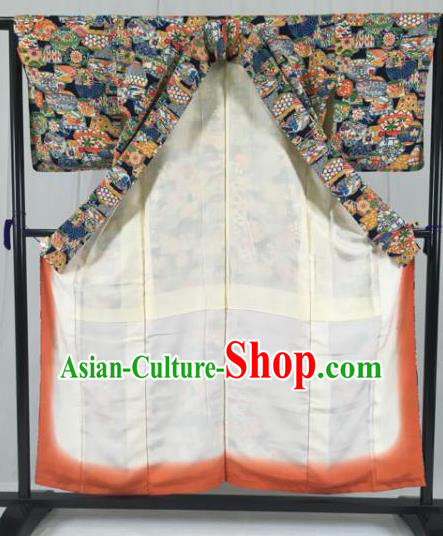 Japanese Traditional Printing Kimono Ancient Yukata Robe Wafuku Hakama Haori Clothing for Men