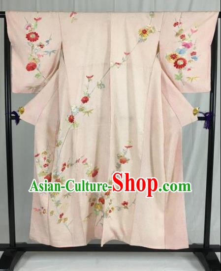 Japan Traditional Formal Costume Pink Furisode Kimonos Ancient Palace Yukata Dress for Women