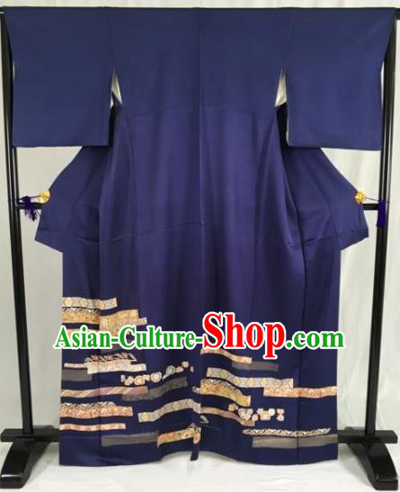 Japanese Traditional Navy Kimono Ancient Yukata Robe Wafuku Hakama Haori Clothing for Men