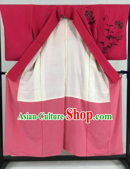 Japan Traditional Formal Costume Ink Painting Furisode Kimonos Ancient Palace Yukata Dress for Women