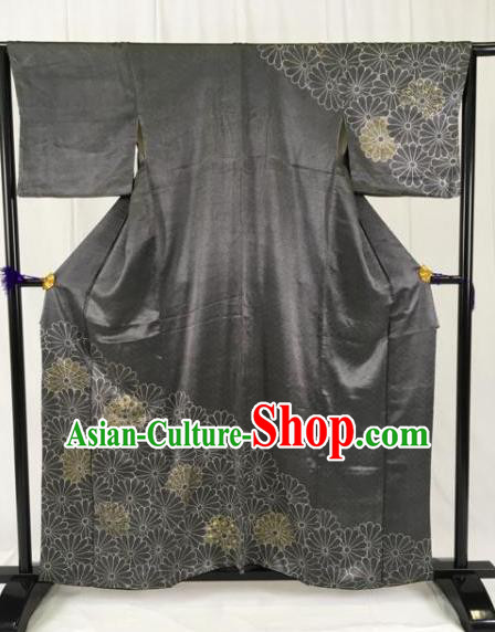 Japanese Traditional Black Kimono Ancient Samurai Yukata Robe Wafuku Hakama Haori Clothing for Men