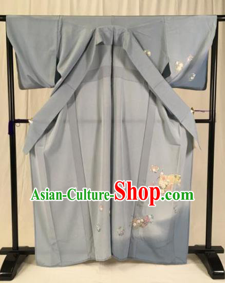 Japan Traditional Palace Grey Kimono Formal Costume Furisode Kimonos Ancient Yukata Dress for Women