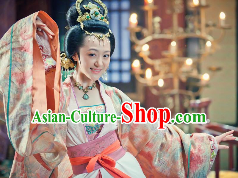 Chinese Song Dynasty Imperial Consort of Zhao Guangyi Embroidered Dress Ancient Palace Lady Dance Replica Costume for Women