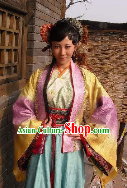 Chinese Ancient Costume Song Dynasty Novel Water Margin Character Courtesan Bai Xiuying Replica Costume for Women