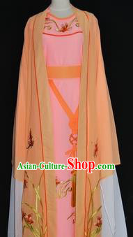 China Traditional Beijing Opera Niche Embroidered Orchid Costume Chinese Peking Opera Scholar Orange Robe for Adults