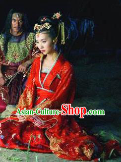 Chinese Ancient Khotan Kingdom Princess Wedding Dress Embroidered Replica Costume for Women