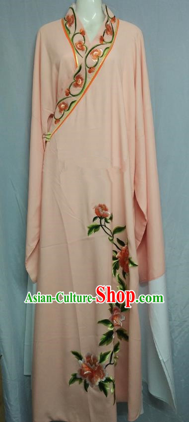 China Traditional Beijing Opera Scholar Embroidered Peony Costume Pink Robe Chinese Peking Opera Niche Clothing for Adults