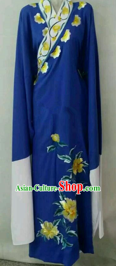 China Traditional Beijing Opera Scholar Embroidered Peony Costume Blue Robe Chinese Peking Opera Niche Clothing for Adults