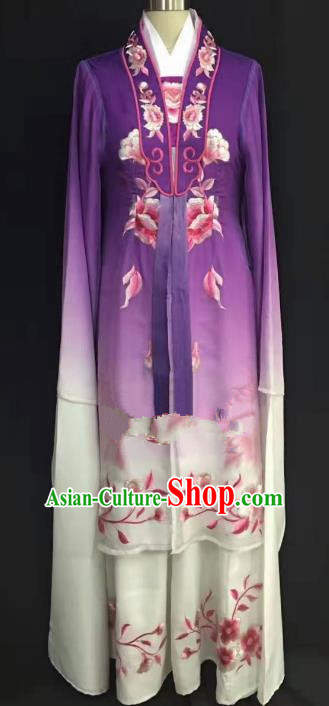 China Traditional Beijing Opera Actress Embroidered Purple Dress Chinese Shaoxing Opera Huadan Costume