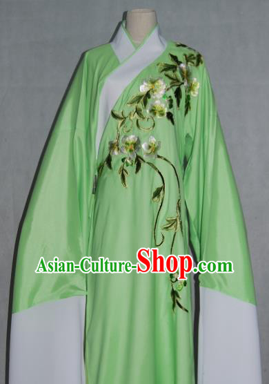 China Traditional Beijing Opera Niche Costume Chinese Peking Opera Water Sleeve Embroidered Green Robe for Adults