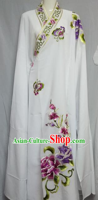 China Traditional Beijing Opera Niche Costume Embroidered Flowers White Robe Chinese Peking Opera Scholar Clothing for Adults