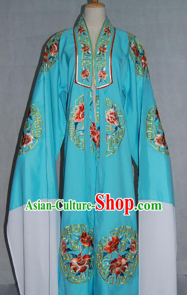 China Traditional Beijing Opera Niche Costume Embroidered Blue Cape Chinese Peking Opera Scholar Clothing for Adults